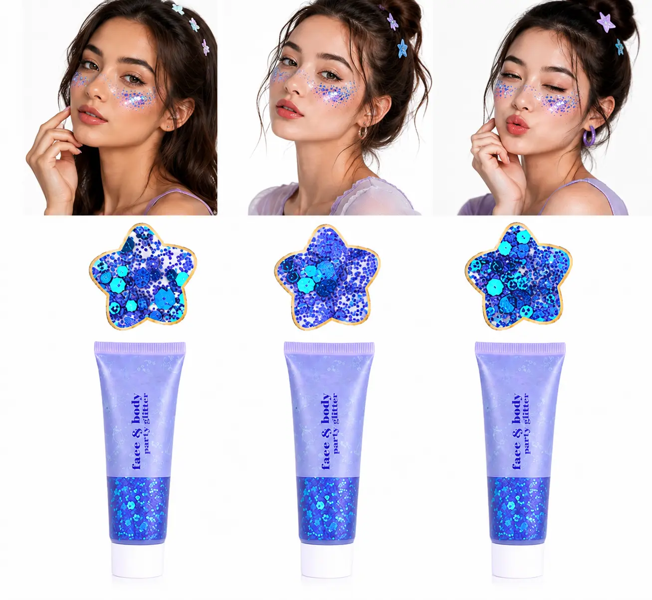 Face Body Glitter, Hair Glitter Sparkles Chunky Face Glitter Gel for Girls Makeup Singer Concerts Mermaid Festival Sequins Face Paint Blue