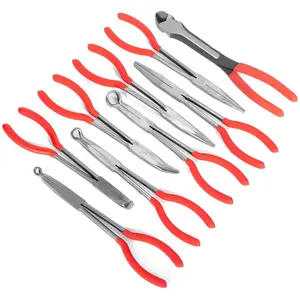 XtremepowerUS 9-Piece 11" Long Reach Multi Function Pliers Tool Kit Set - Forged High Carbon Steel Precision Hand Tools, Includes Pouch, Ideal for Mechanics