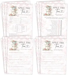 Spill The Tea Bridal Shower Games, 4 Fun Tea Party Bridal Shower Game Cards, 30 of Each Game, Who Knows the Bride Best, Bride or Groom Guess Who, Advice and Wishes, Memory Keepsake