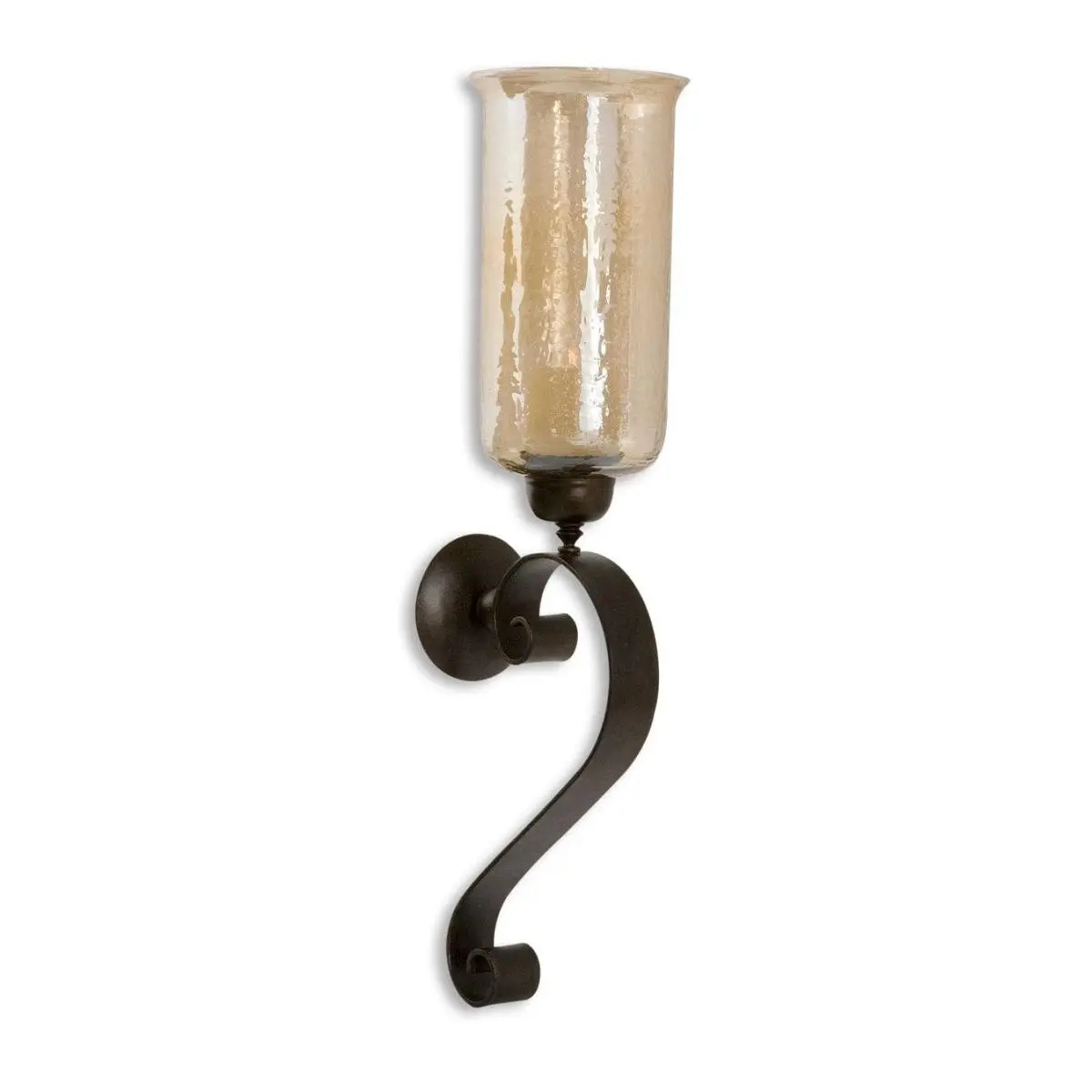 Joselyn Antiqued Finish Metal Bronze Candle Wall Sconce, Decorative Ivory Transparent Glass Candle Holder, 7w x 30h Home Decor & Supplies
