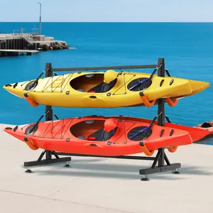 VanAcc Freestanding Kayak Storage Rack, Adjustable Width Stand with Stable Base, Elastic Ropes, EVA Tube Sleeves, for Indoor, Outdoor, Garage