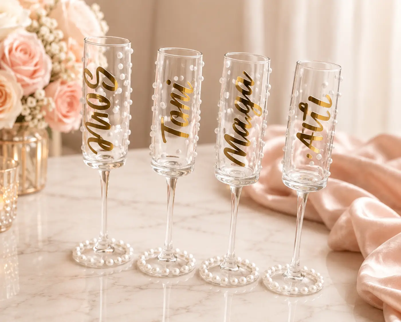 Pearl Bliss Personalized Champagne Flutes