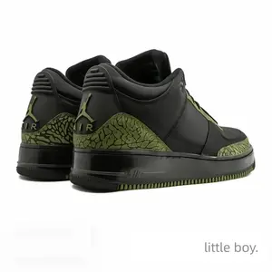Retro Black & Gray Mid-Top Collectible Sports Sneakers - Iconic Crackled Pattern, Neon Green Accents