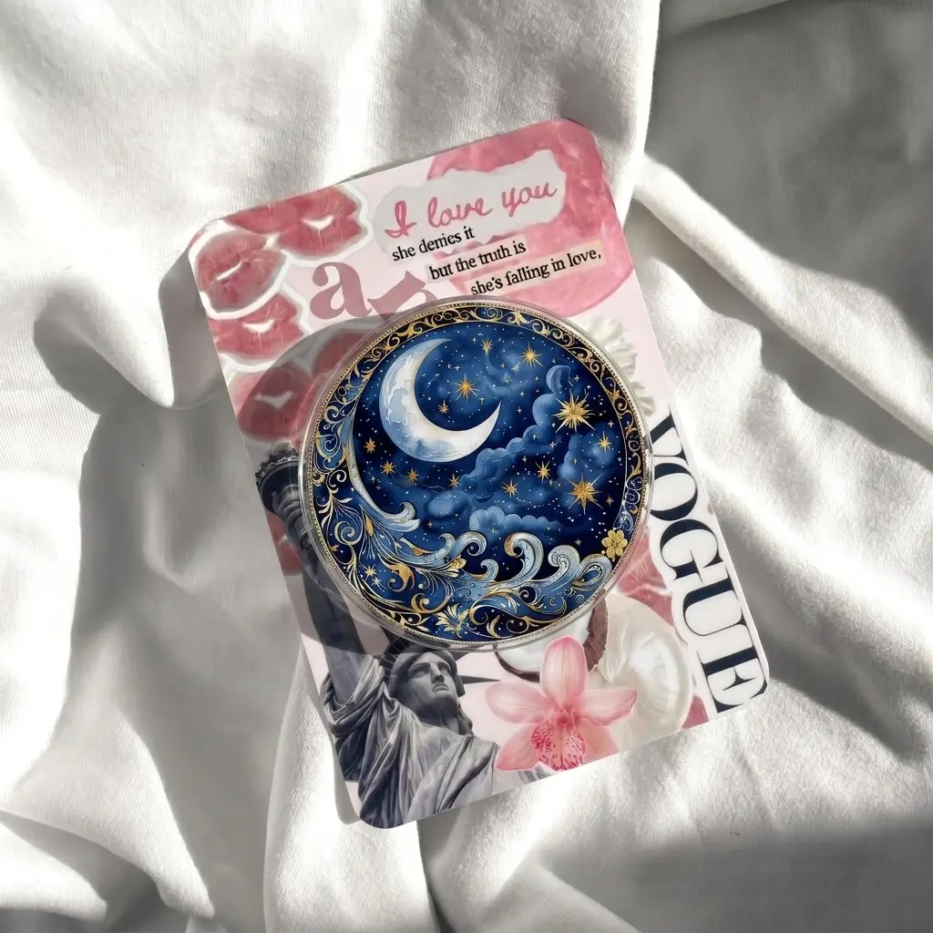 Aesthetic Celestial Moon Phone Grip, Starry Night Gold Wave Phone Stand, Midnight Blue Gothic Phone Holder, Whimsical Fantasy Booktok Reader Accessory Gift