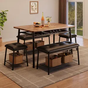 3-Piece Dining Set, Modern Kitchen Table Set for 2, Dining Table and Chairs for 2 with Metal Frame, Storage Rack, Square Wooden Table and 2 Padded Chairs for Small Space, Apartment
