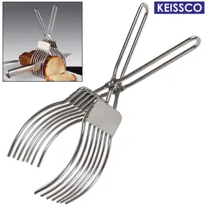 Stainless Steel Roast Beef Cutting Tongs Meat Bread Slicing Tong Onion Tomato Holder For Slicing Vegetable Fruits Cutting Kitchen Aid