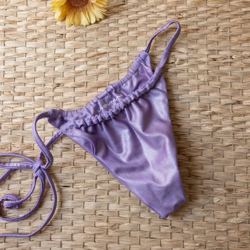 LASWIMLAB Handmade Lavender Shimmer Brazilian Bikini Bottoms with Adjustable side ties Double Layered Design Eco Friendly Swimwear