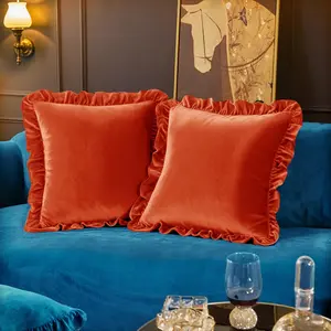 Throw Pillow Covers Set of 2, Soft Decorative Ruffle Cushion Cases for Couch Sofa Bedroom, 18 x 18 Inches, Burnt Orange
