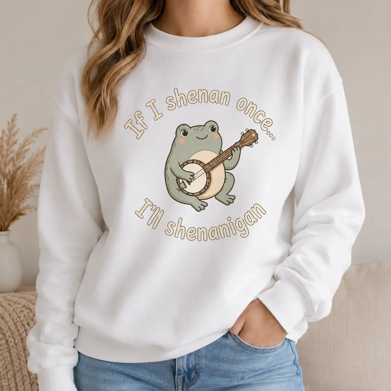 Funny Frog Lover Sweatshirt, Banjo Shenanigan Graphic Tee, Cozy Casual Outfit, Gift For Frog Lover, Made in USA, 100% Cotton.
