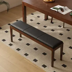 Wayshome 47.2''/55.1''  Leather Upholstered Dining Bench with 100% Solid Oak Wood Bench Frame, 13.8'' Wider Padded Bed End Bench Ottoman for Kitchen Living Room Bedroom Entryway, Black