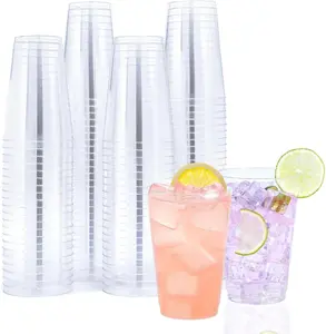 100 Pack 14 oz Clear Disposable Plastic Cups, Clear Plastic Cups Tumblers Cocktail Party Glasses, Elegant Disposable Decoration Cup for Thanksgiving, Wedding