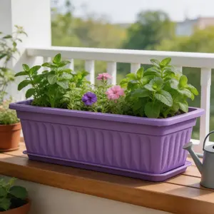 Rectangular Window Box with Tray, Ideal for Balcony, Windowsill, Garden, Flower, Vegetable, Herb Planters, Indoor Outdoor Plastic Planter