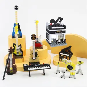 Electric Bass/Acoustic Guitar/Electric Guitar/Violin/Piano/Electronic Keyboard/Drum Set/Instrument Store Shaped Micro Building Blocks, Music Instrument Series Table Three-dimensional, Christmas Gift, Block Figures, Building Blocks Model