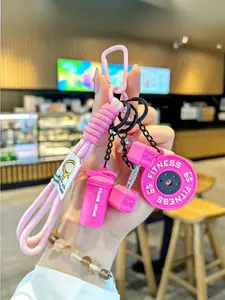 Fitness Keychain Set, MSilicone Dumbbell Kettlebell Weight Plate Keychains, Cute Keychain Gym Accessories for Men Women keychain  gift high quality fashion jewelry jew lery Keychain Lanyard