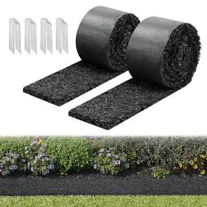 VEVOR Rubber Mulch Mat Roll, 2 Rolls 120x 4.5 in, Recycled Rubber Permanent Mulch Edging Border, Natural-Looking Flower Barrier with Stakes, 0.5 in Thick Cuttable Garden Edgings for LandscapingVEVOR Super Brand Day
