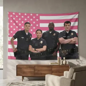 Lucy Chen X Tim Bradford American Flag Tapestry, Wall Decor Banner, Polyester Tapestry for Indoor Room Decoration, for Fans of the Rookie