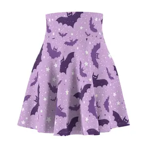 Purple Bats and Stars Skater Skirt, Halloween Costume, Gothic Clothing, Women's Circle Skirt, Witchy Fashion, Halloween Party Outfit