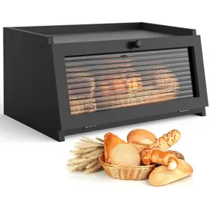 Large Bread Box for Kitchen Countertop Farmhouse Bread Container Bread Storage with Window Bread Holder Black