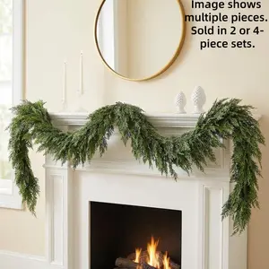 Deluxe 6 Ft Christmas Cedar Garland, Artificial Realistic Faux Soft Thickened Design, Ideal for Home Indoor Decor & Festive Events, Modern Elegant Decoration