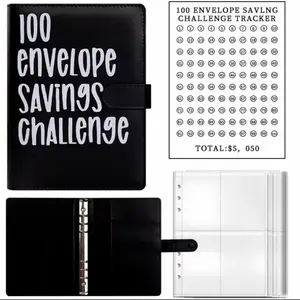 100 Envelope Challenge Binder - Money Saving Challenge Book with Cash Envelopes, A5 Size Binder, Laminated Reusable Tracker & Savings Challenges