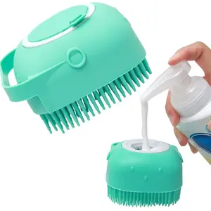 2-in-1 Pet Dog Shampoo Brush & Massage Comb - Soft Silicone Rubber Grooming Scrubber for Cats & Dogs (80ml Capacity)
