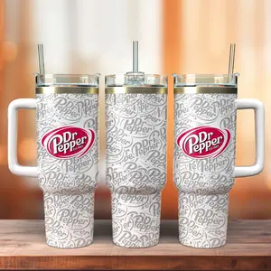 Dr Pepper Soft Drink Custom Tumbler With Handle, 40oz Stainless Steel Tumbler With Handle, Leak-Proof and Stylish for Everyday Use