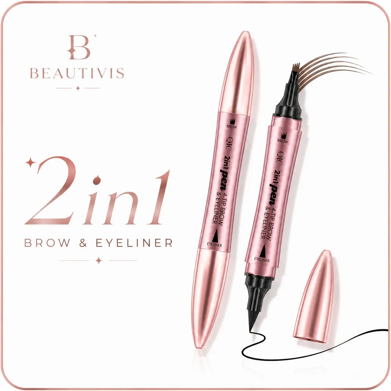2-in-1 Eyebrow Pencil & Liquid Eyeliner Pen, Waterproof Smudge Proof Dual Ended Eye Makeup Tool for Natural Brows and Winged Liner