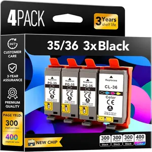 PGI-35 CLI-36 Ink Cartridges Replacement for  35 36 Ink Compatible with  PIXMA TR150 TR160 IP110 IP100 Printer(4 Value Pack)