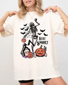 BLACKLYLY Stay Spooky, Skeleton Dancing, Halloween, Jack-o-lantern Shirt T Shirt, Halloween Sanderson Sisters Gift T-Shirt - Unisex Cotton Tee Shirt Top