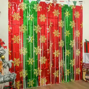 Christmas Party Decorations - 2 Pack Foil Fringe Curtains 3.3 X 6.6 ft Red Green Snowflake Tinsel Streamers Photo Backdrop for New Year, Ugly Sweater.