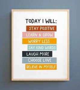 Kids Printable Art - Today I will, Positive quote print, Motivational quote print, Kids Wall Art, Nursery Decor, Homeschool poster, Kids Affirmation Art.