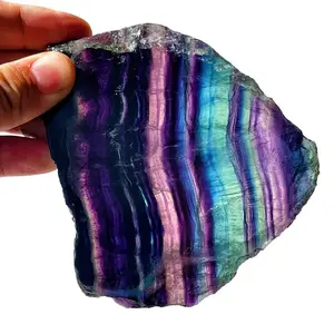 Natural colored fluorite raw stone ornaments, crafted from selected rainbow fluorite slices, featuring original color quartz crystals intertwined with colorful crystals, meticulously polished,Healing Crystal present birthday  desk goose meaningful gift