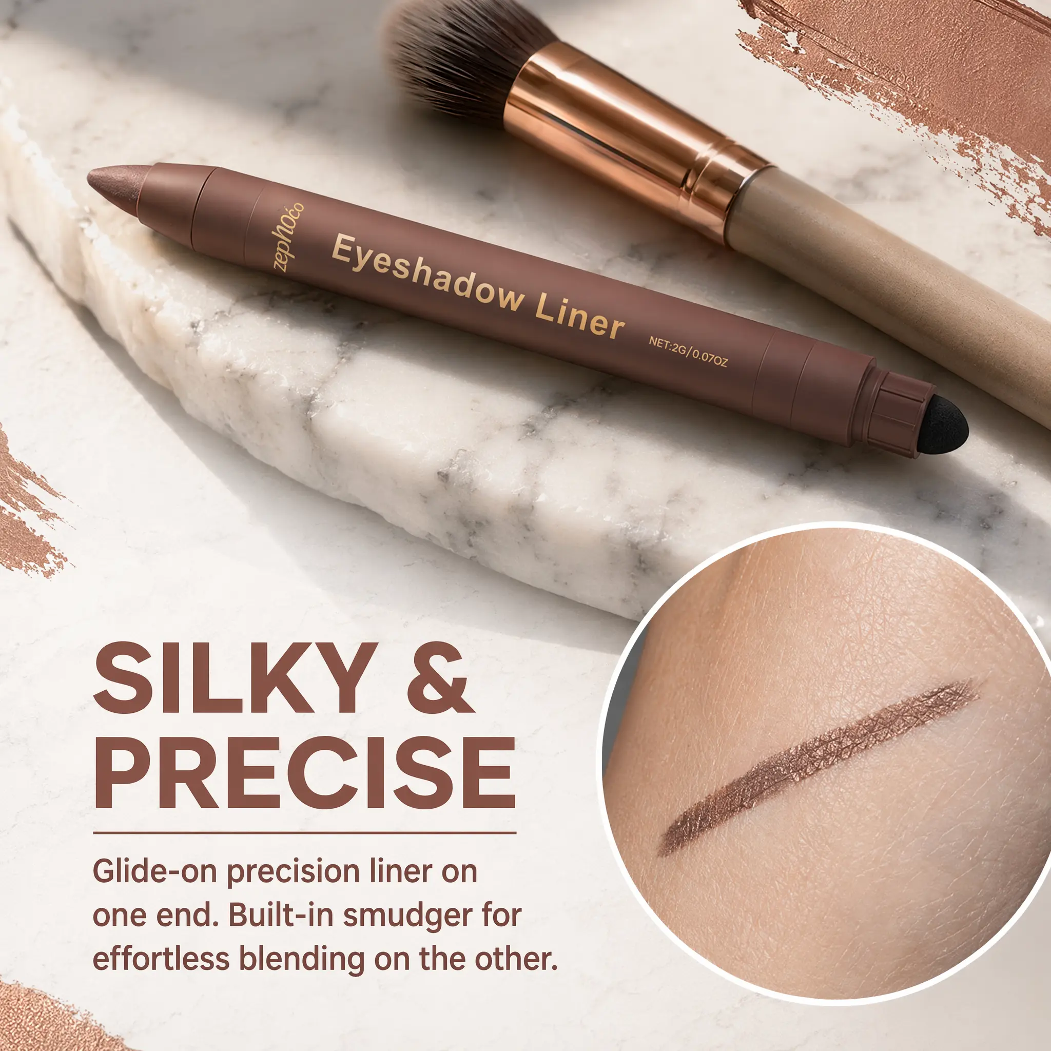2-in-1 Eyeliner and Eyeshadow Crayon with Blender, Long-Lasting Smudge Proof & Waterproof Formula with Mineral Oil, Glossy Finish Eye Makeup for Beginners, Smudge Proof Eyeliner, Long Lasting Eyeliner