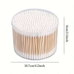 500 Counts Cotton Swabs with Wooden Handle, Round & Spiral Tips Cottonbud, 3 Inch Length, Unscented, Includes Storage Box or Bag, Cleansing Beauty