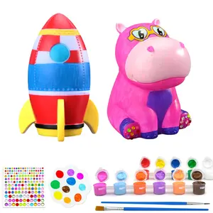 HAPMARS DIY Night Light, Paint Your Own Lamp Kit Arts and Crafts Kit Art Supplies for Girls Boys Kids 4-8 Creative Gifts for Birthday, Halloween, Christmas, Party（ Rocket & Hippo)
