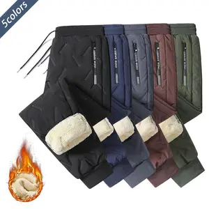 3Pcs Men's Fleece Lined Solid Color Sweatpants with Drawstring, Casual Thick Pants Suitable for Cold Weather in Winter, Perfect as a Gift Elastic Fabric