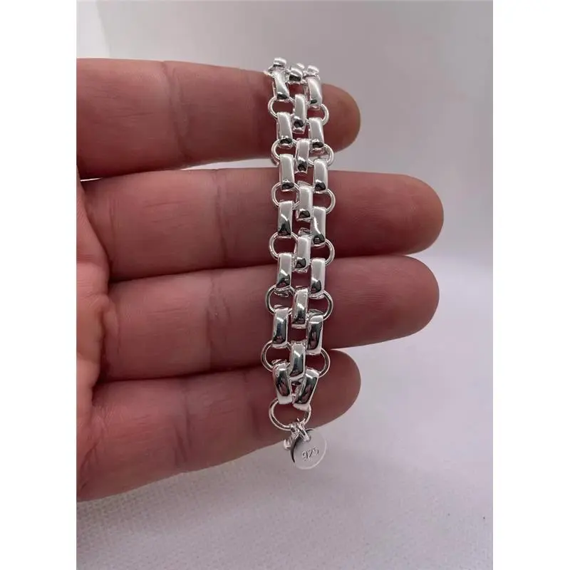 Interlocking circle bracelet 925 sterling silver 7.5” long lobster lock closure