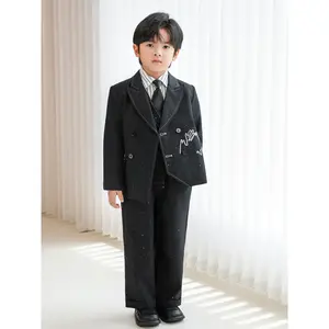 Vintage Suit with Starry Sky Embroidery Vest for Boys, Stylish Design Suit Jacket for Flower Boys' First Birthday Celebration.A Festive Gift for Kids, Special Price Outfit for Boys, 4pcs Set (Suit + Vest + Pants + Tie)