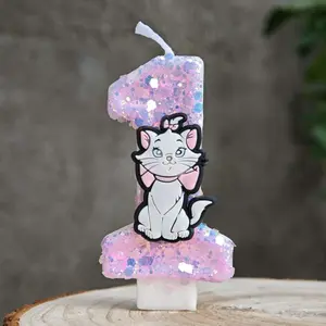Marie Cat Candle Number 0-9 Baby Birthday Cake Candle Decoration Marie Birthday Party Cake Topper Baby Shower Decor Gift Wedding Cake Topper