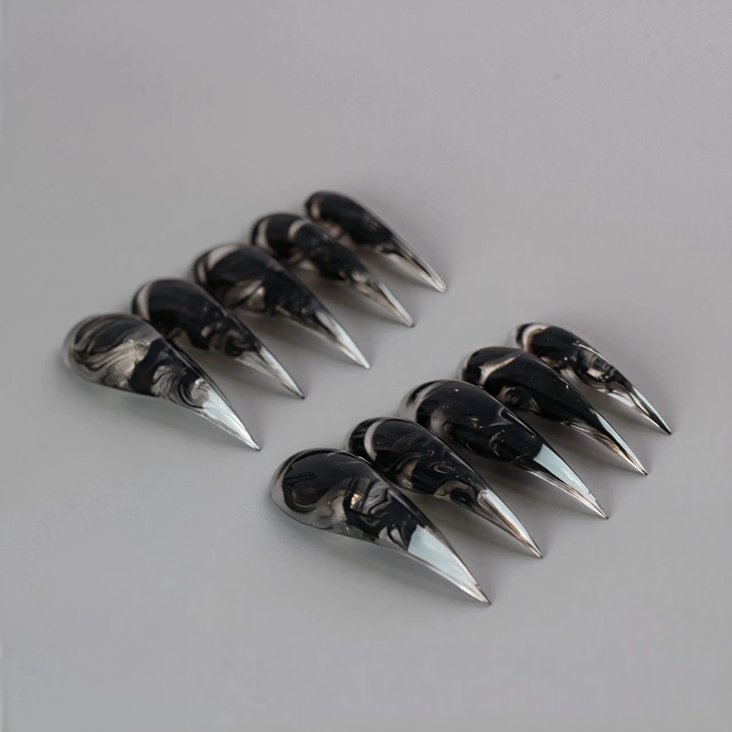 SILKSKY Handmade Glossy Lightweight Black Marble Dragon Claw Acrylic Press On Nails - 10PCS Multi Pack, Extra Long Stiletto Talons, Gothic Fantasy Style, Durable Reusable Nail Art Kit for Cosplay, Parties