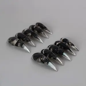 SILKSKY Black Marble Dragon Claw Handmade Acrylic Press On Nails - 10PCS Multi Pack, Extra Long Stiletto Talons, Gothic Fantasy, Glossy Base, Durable Reusable Nail Art Kit for Cosplay, Parties
