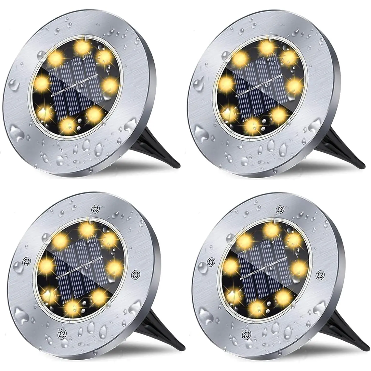 Solar Ground Lights, Outdoor Lighting & Garden Decor,Waterproof Solar Garden Lights, Upgraded Outdoor Garden Waterproof Bright in-Ground Lights, Landscape Lights for Pathway,Yard,Deck,Lawn,Patio,Walkway (4 Pack Warm Light)