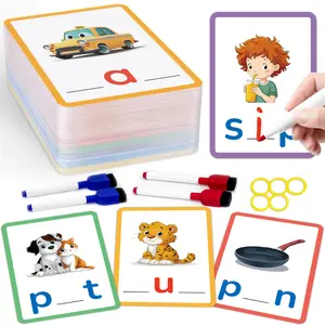 100 Pcs Dual-Sided Cvc Word Flashcards with 4 Pens, Reusable Erasable Handwriting Cards, Educational Toy Gift for Home and Classroom