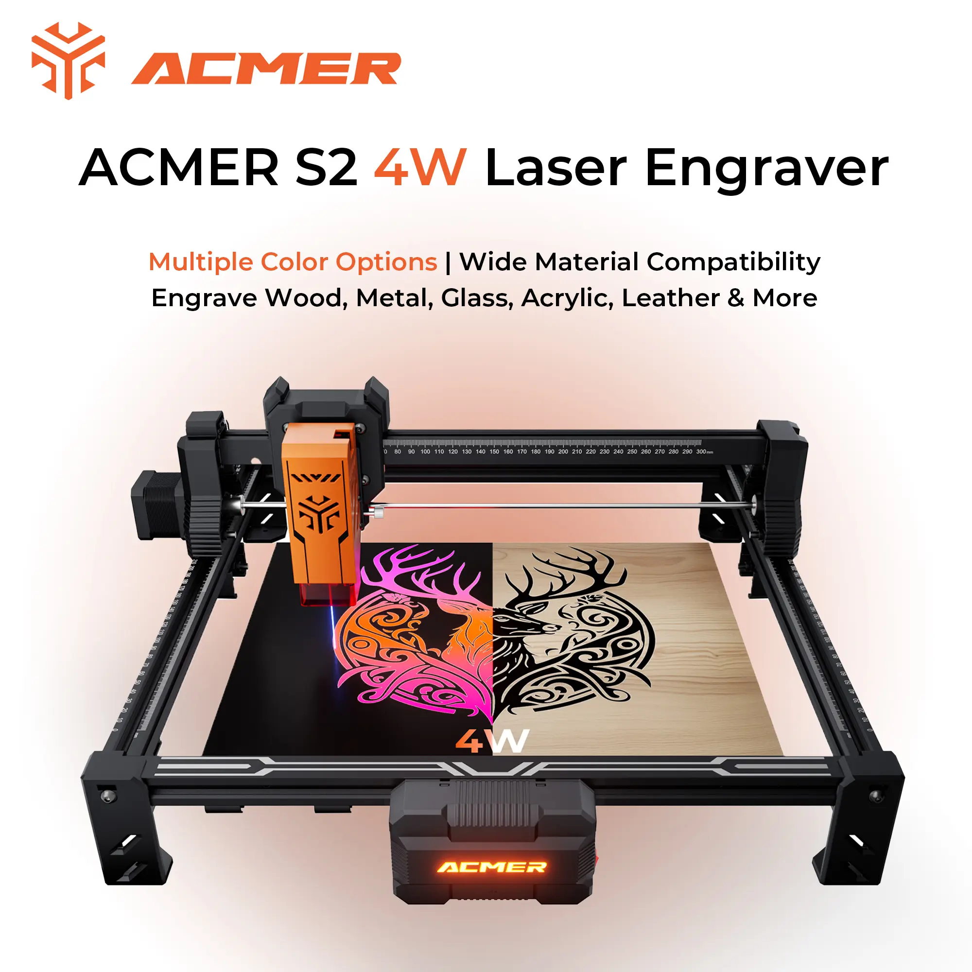 ACMER S2 4W Laser Engraver & Cutter | Wood, Acrylic, Leather, Ceramic & Coated Metal | DIY & Small Business Tool