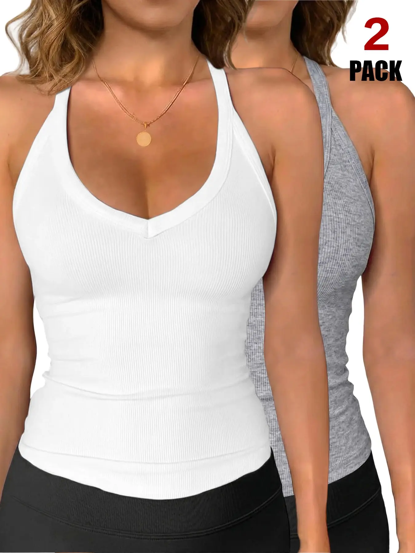 Workout Tops for Women Racerback Basic Minimalist Casual Chic Sleeveless Tank Summer 2026 Camisole V Neck Slim Fit Ribbed Womenswear