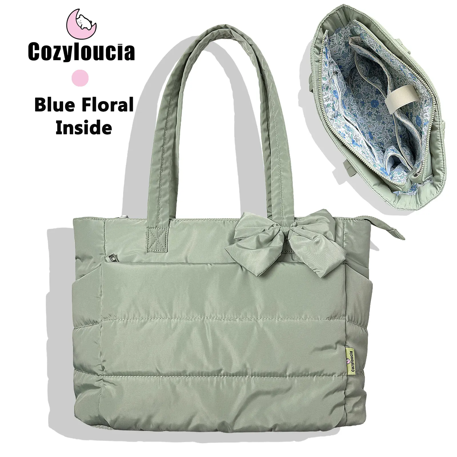 Light Green -Blue Floral -Bow