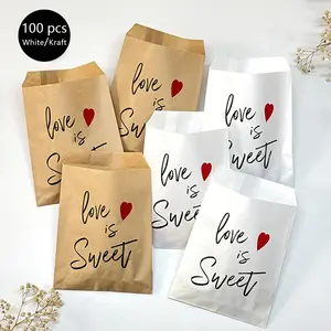 Valentine's Day White/Kraft Paper Bag Wedding Decoration Bag, Wedding Birthday Festival Candy Paper Bag, Gift Wrapping Supplies