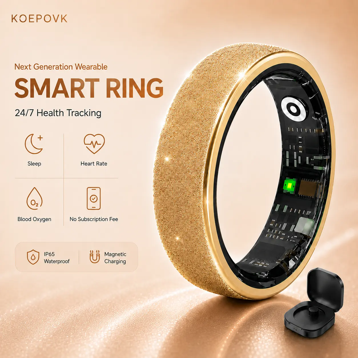 New Sparkly Smart Ring – No Subscription, IP65, Fitness Tracker with Body Temperature Check, SpO2 Monitor, Heart Rate, Sleep, Stress, Step Count, Activity track, Android & iOS Compatible, Fitness Ring for Men & Women