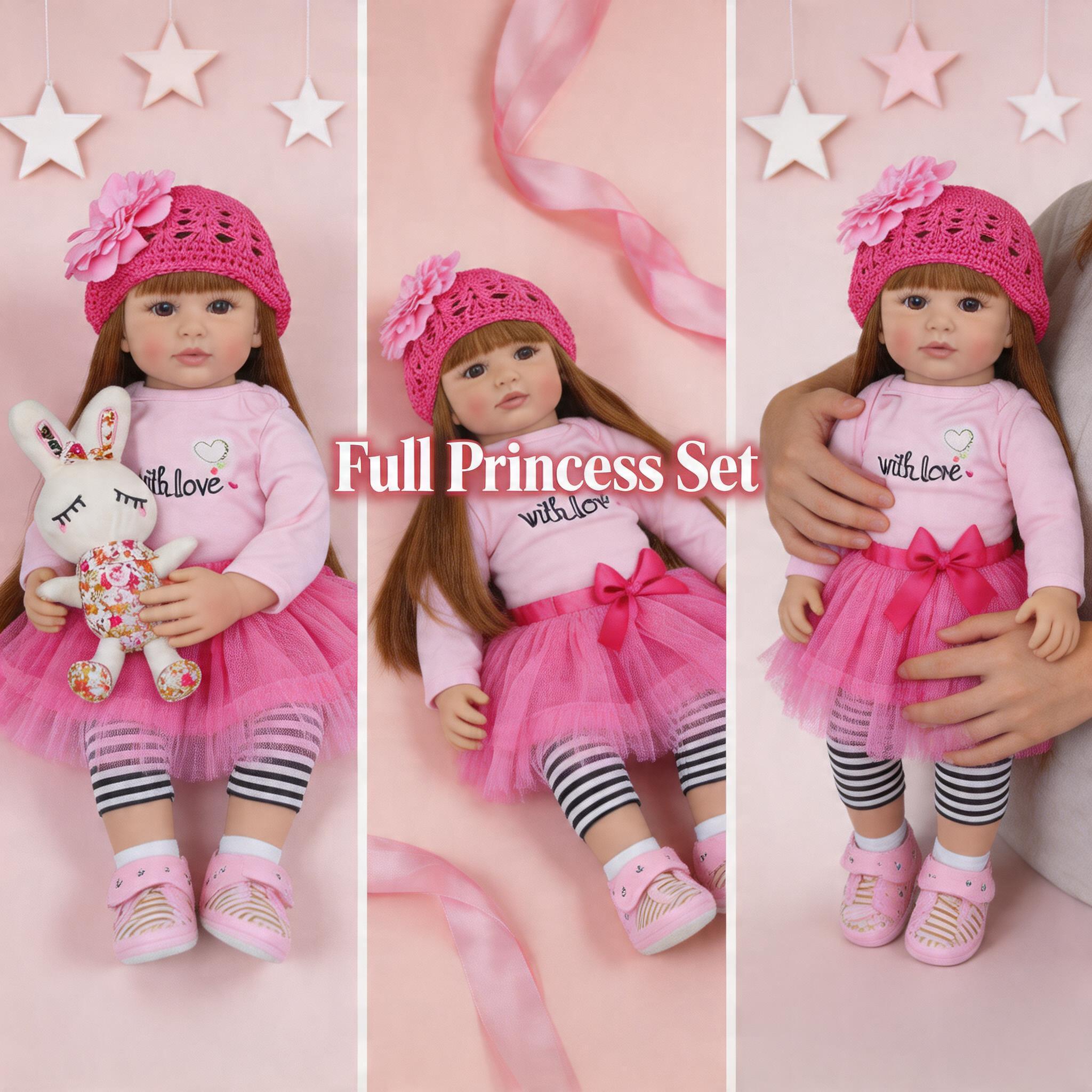 22-Inch (55 cm) Reborn Doll — Featuring Beautiful Large Eyes, a Pink Dress, and a Matching Hat. An Ideal Companion Doll, Perfect for Holiday or Birthday Gifts.