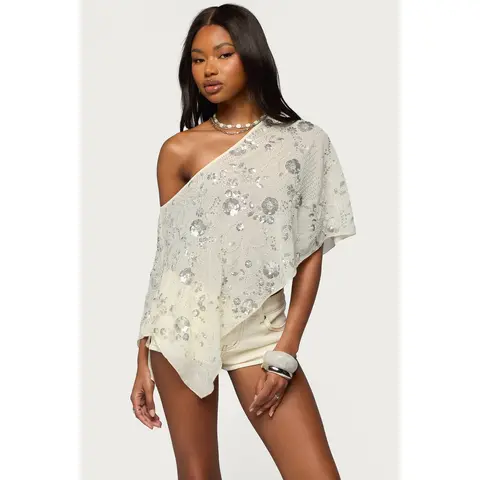 Triana Bead & Sequin Chiffon Poncho